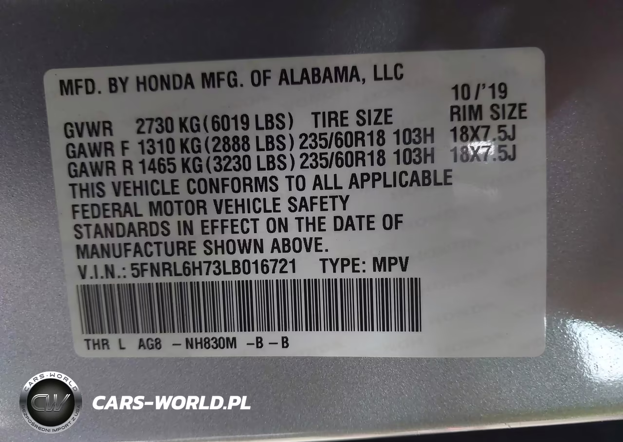 2020 Honda Odyssey Ex-L-Ex-L W-Navi Res VIN:5FNRL6H73LB016721 - 9