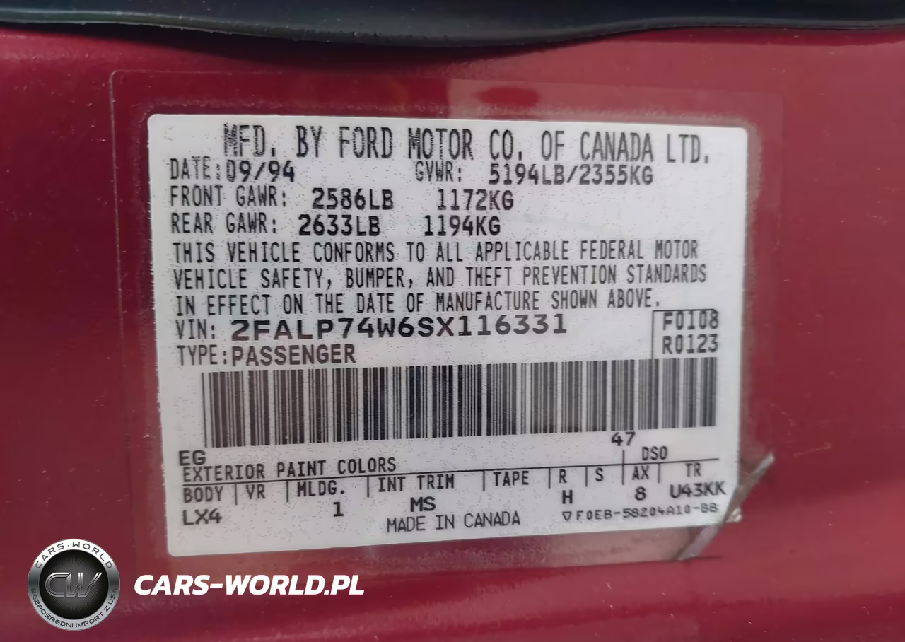 1995 Ford Crown Victoria Lx VIN:2FALP74W6SX116331 - 9