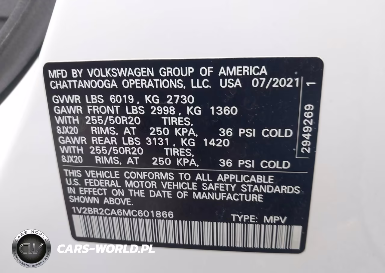 2021 Volkswagen Atlas Sel VIN:1V2BR2CA6MC601866 - 9