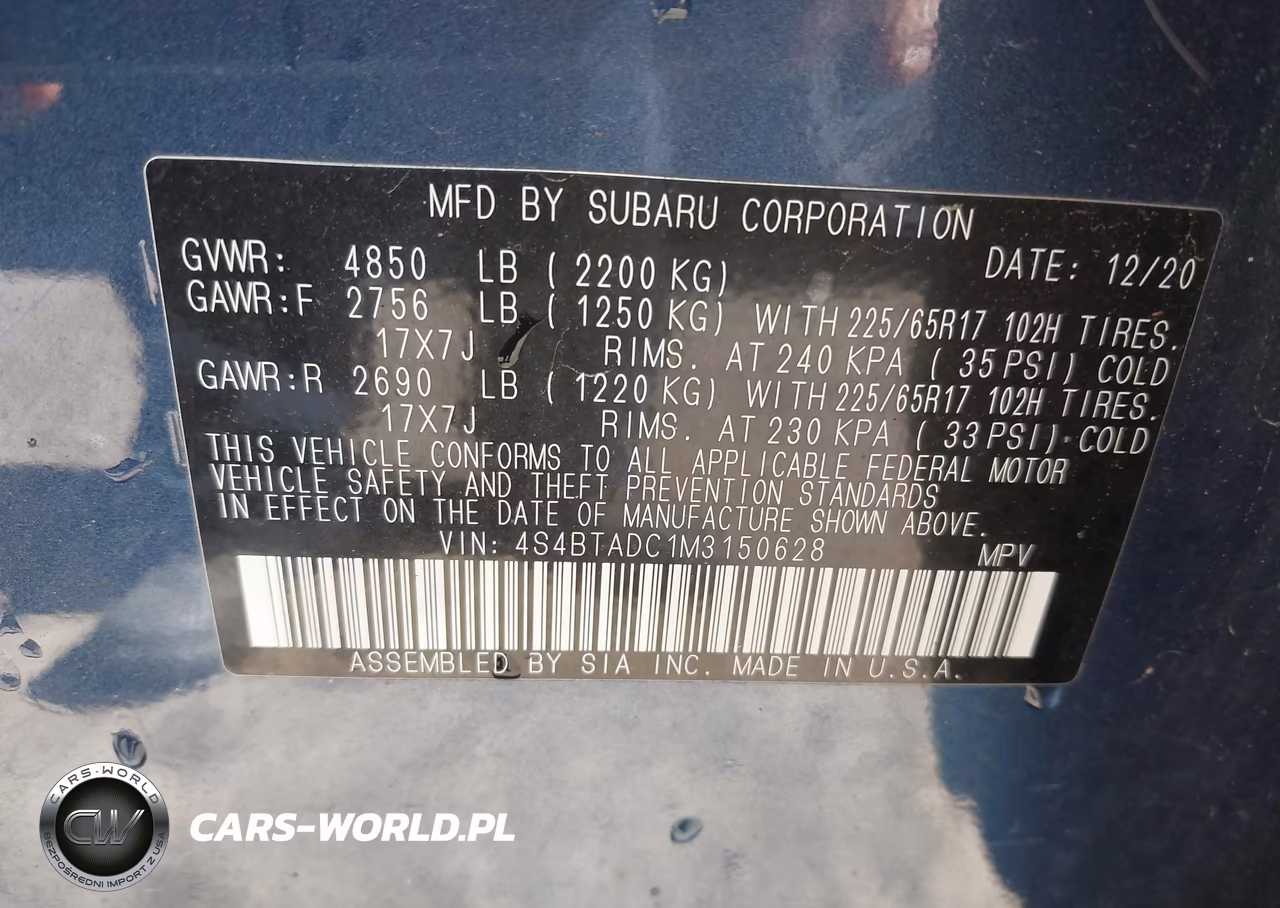 2021 Subaru Outback Premium VIN:4S4BTADC1M3150628 - 9