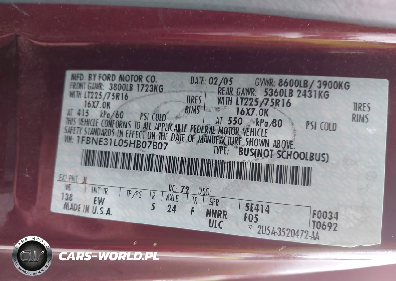 2005 Ford E-350 Super Duty Chateau-Xl-Xlt VIN:1FBNE31L05HB07807 - 9