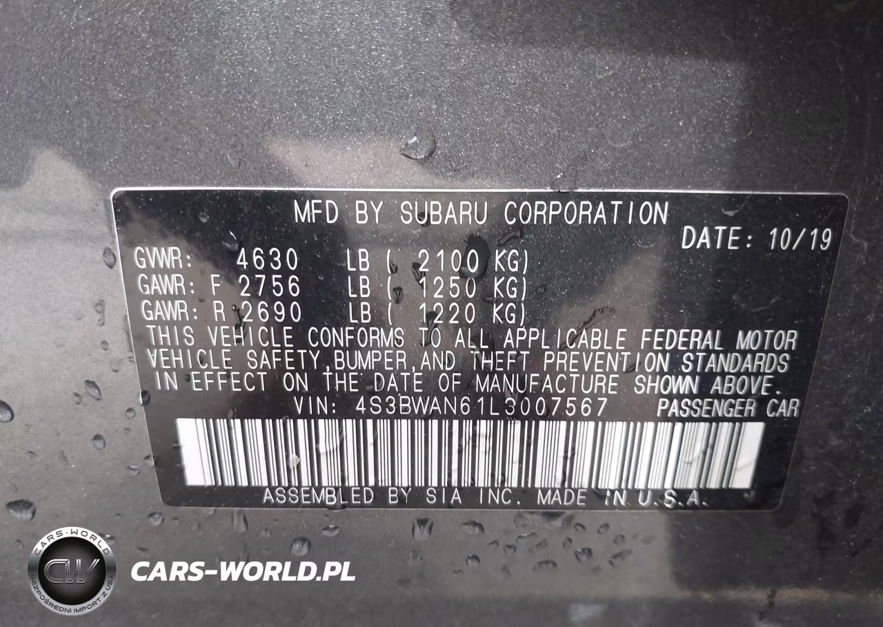 2020 Subaru Legacy Limited VIN:4S3BWAN61L3007567 - 9