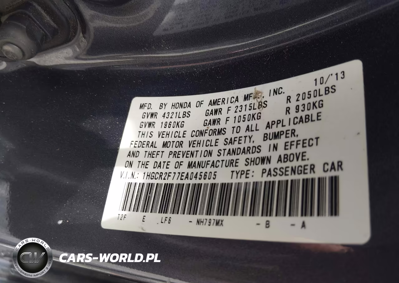 2014 Honda Accord Ex VIN:1HGCR2F77EA045605 - 9