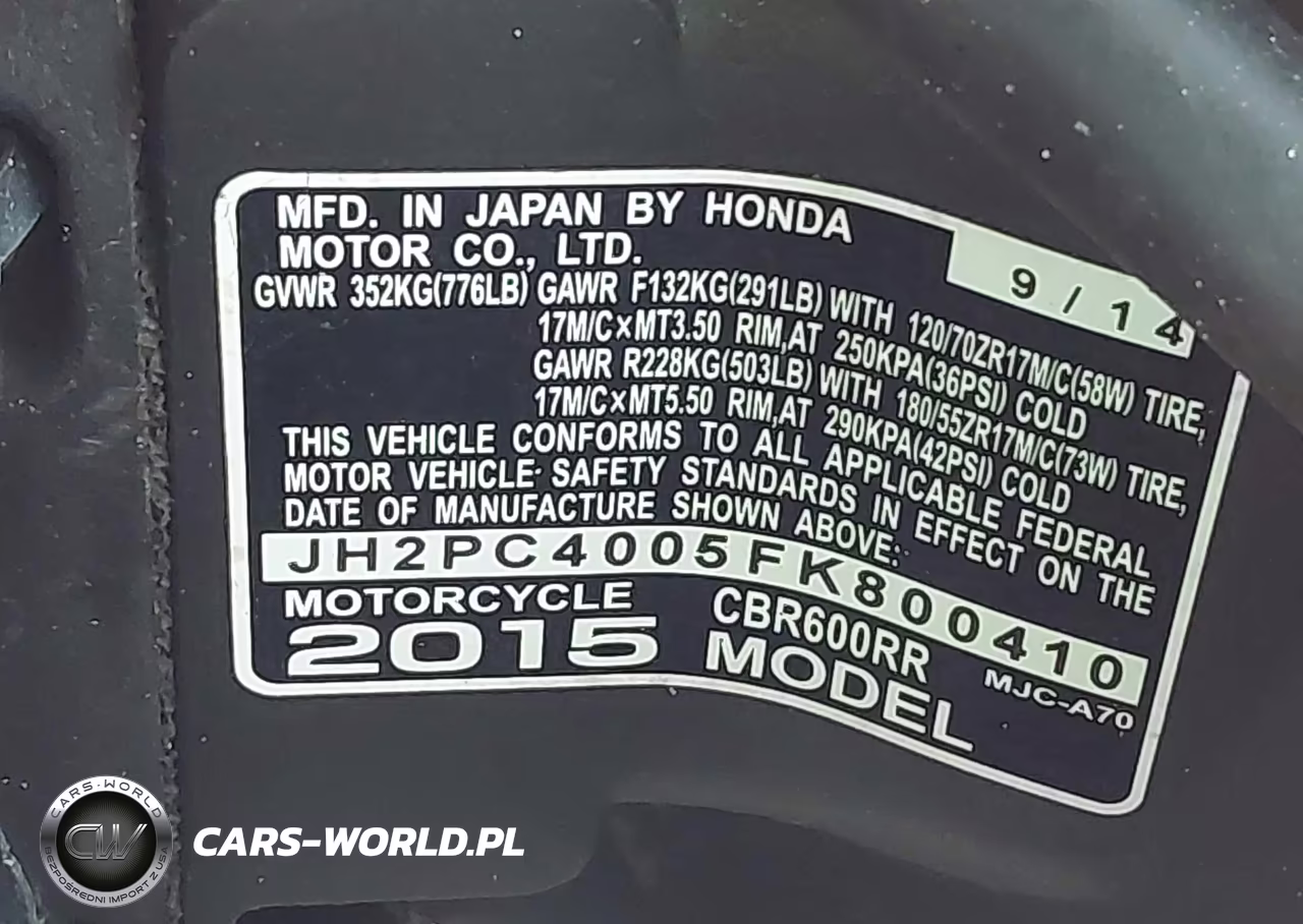 2015 Honda Cbr600 Rr VIN:JH2PC4005FK800410 - 10