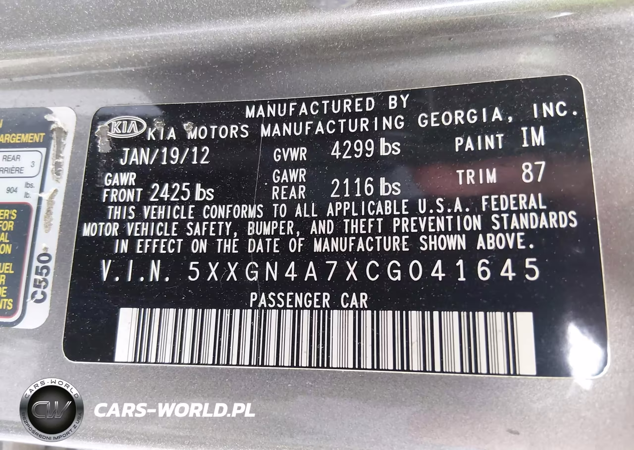 2012 Kia Optima Ex VIN:5XXGN4A7XCG041645 - 9