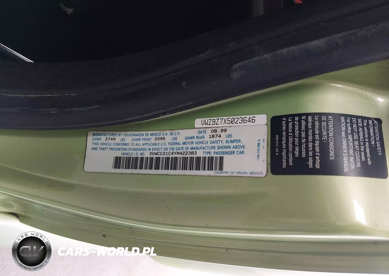2000 Volkswagen New Beetle Gls VIN:3VWCC21C4YM422383 - 9