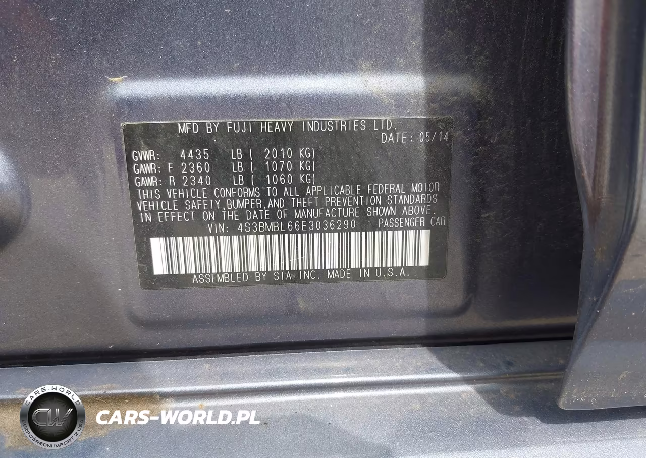 2014 Subaru Legacy 2.5I Limited VIN:4S3BMBL66E3036290 - 9