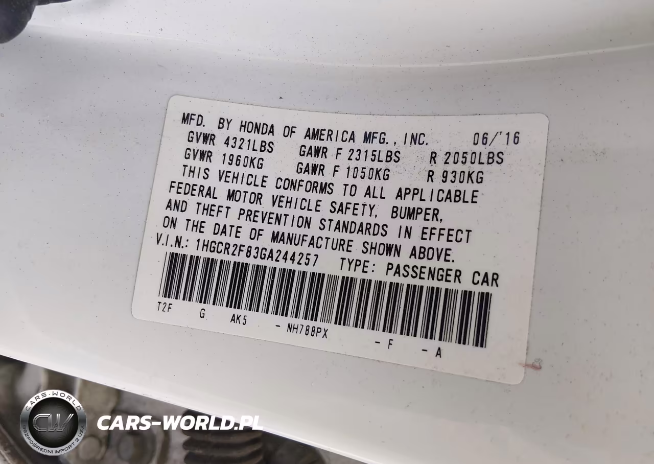 2016 Honda Accord Ex-L VIN:1HGCR2F83GA244257 - 9