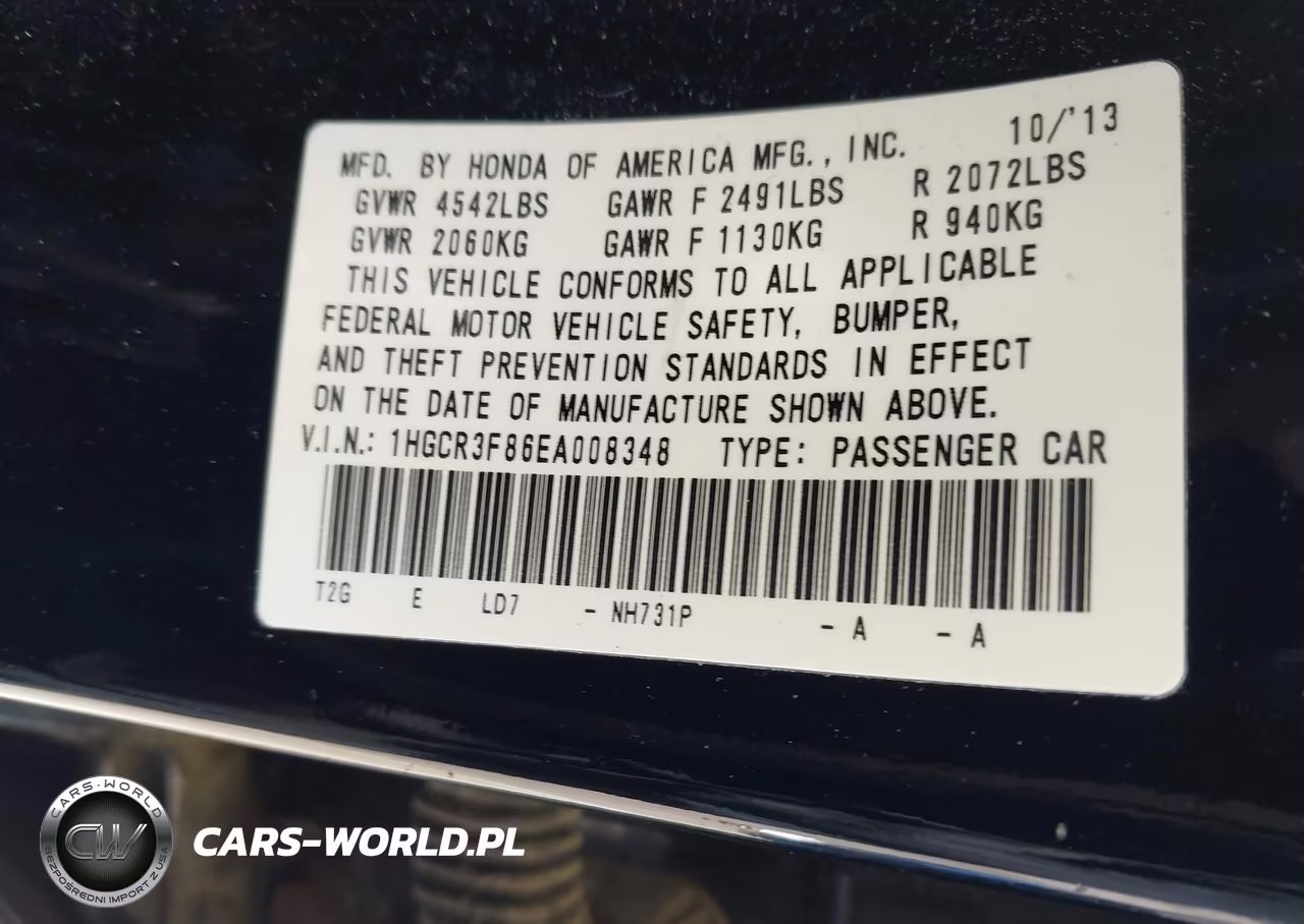 2014 Honda Accord Ex-L V-6 VIN:1HGCR3F86EA008348 - 9