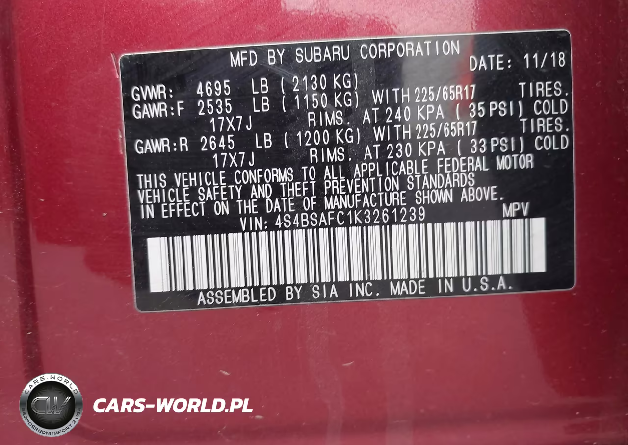 2019 Subaru Outback 2.5I Premium VIN:4S4BSAFC1K3261239 - 9
