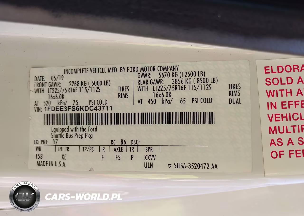 2019 Ford E-350 Cutaway VIN:1FDEE3FS6KDC43711 - 9