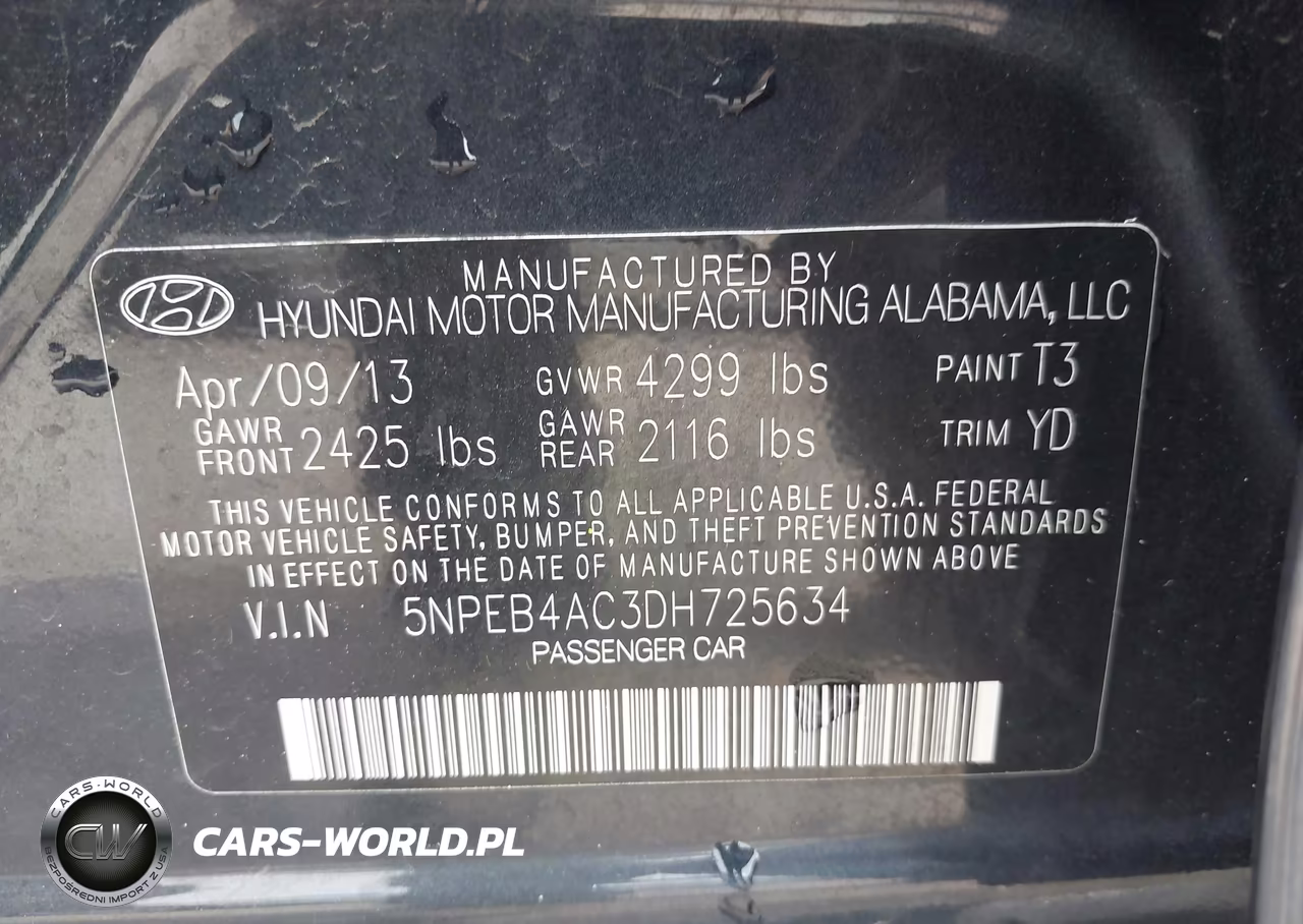 2013 Hyundai Sonata Gls VIN:5NPEB4AC3DH725634 - 9