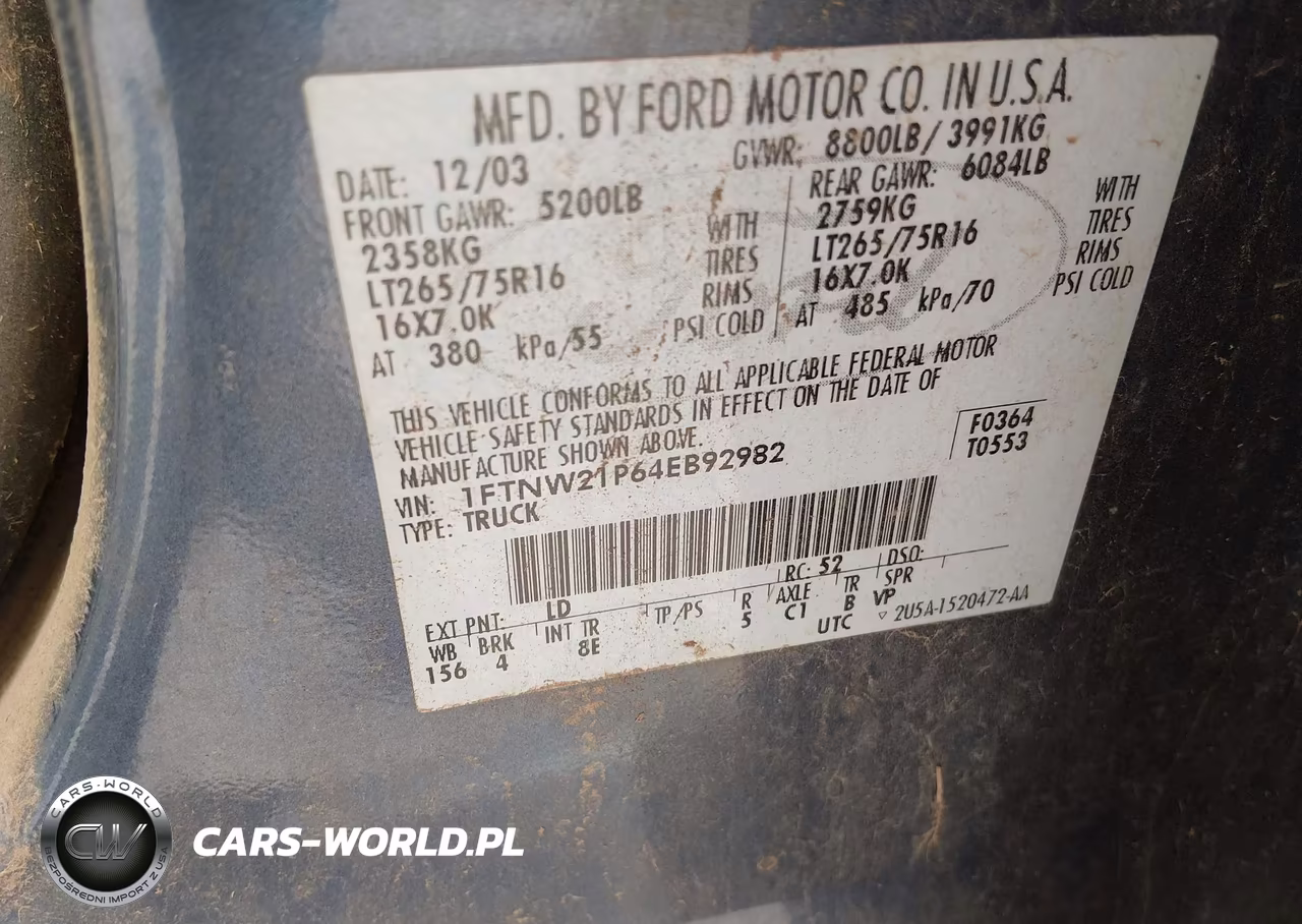 2004 Ford F-250 Lariat-Xl-Xlt VIN:1FTNW21P64EB92982 - 9