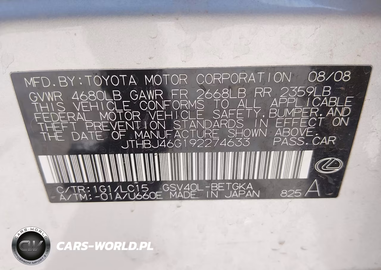 2009 Lexus Es 350 VIN:JTHBJ46G192274633 - 9