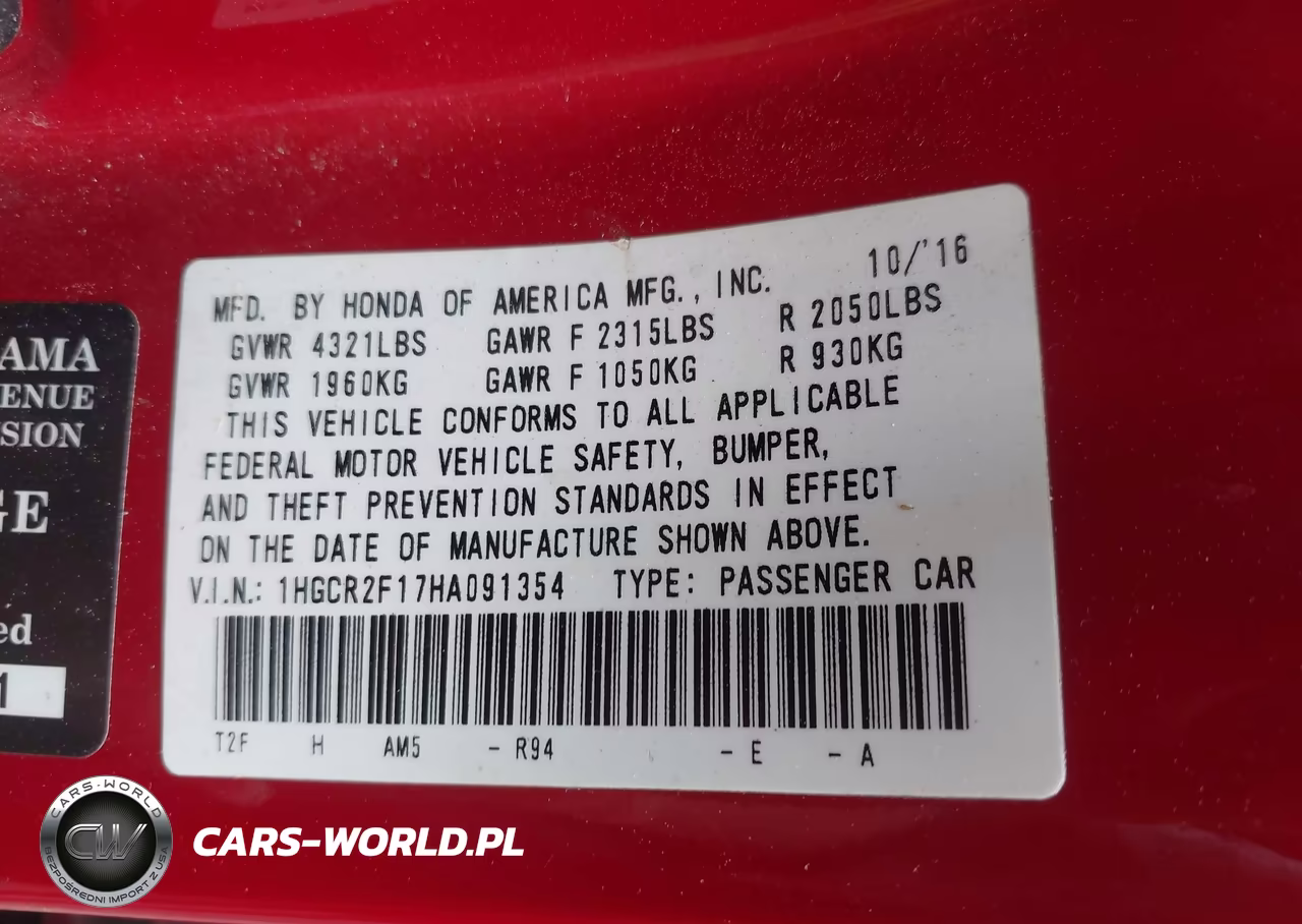 2017 Honda Accord Sport Se VIN:1HGCR2F17HA091354 - 9