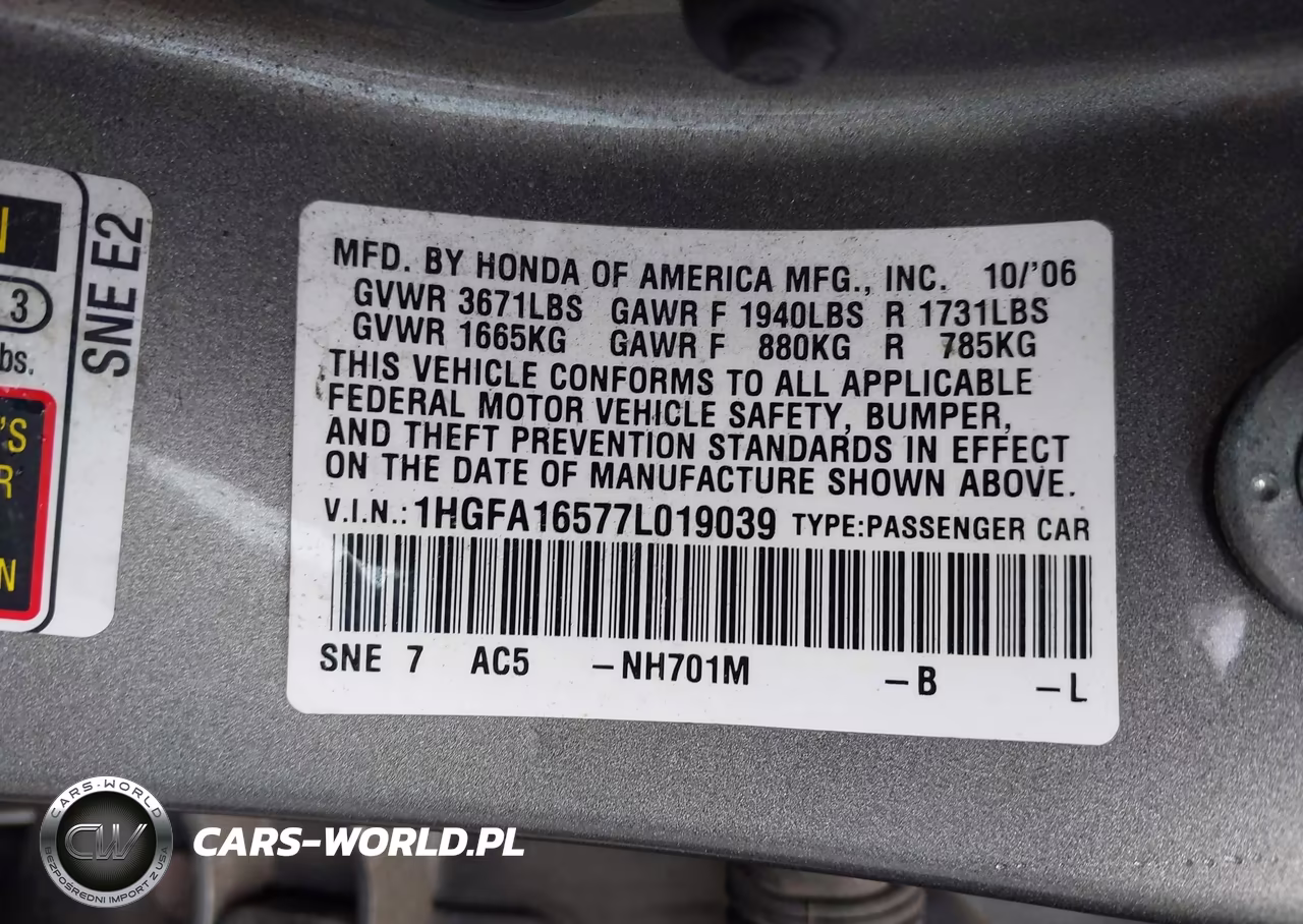 2007 Honda Civic Lx VIN:1HGFA16577L019039 - 9