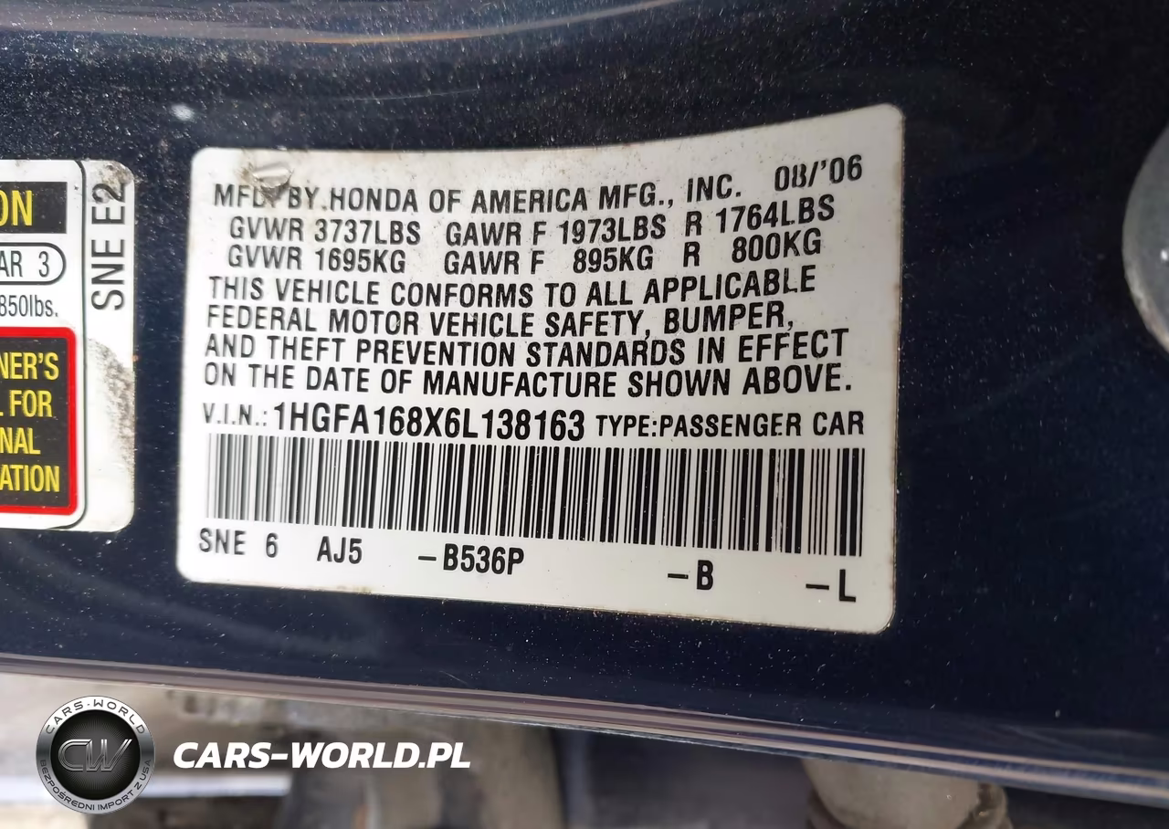 2006 Honda Civic Ex VIN:1HGFA168X6L138163 - 9