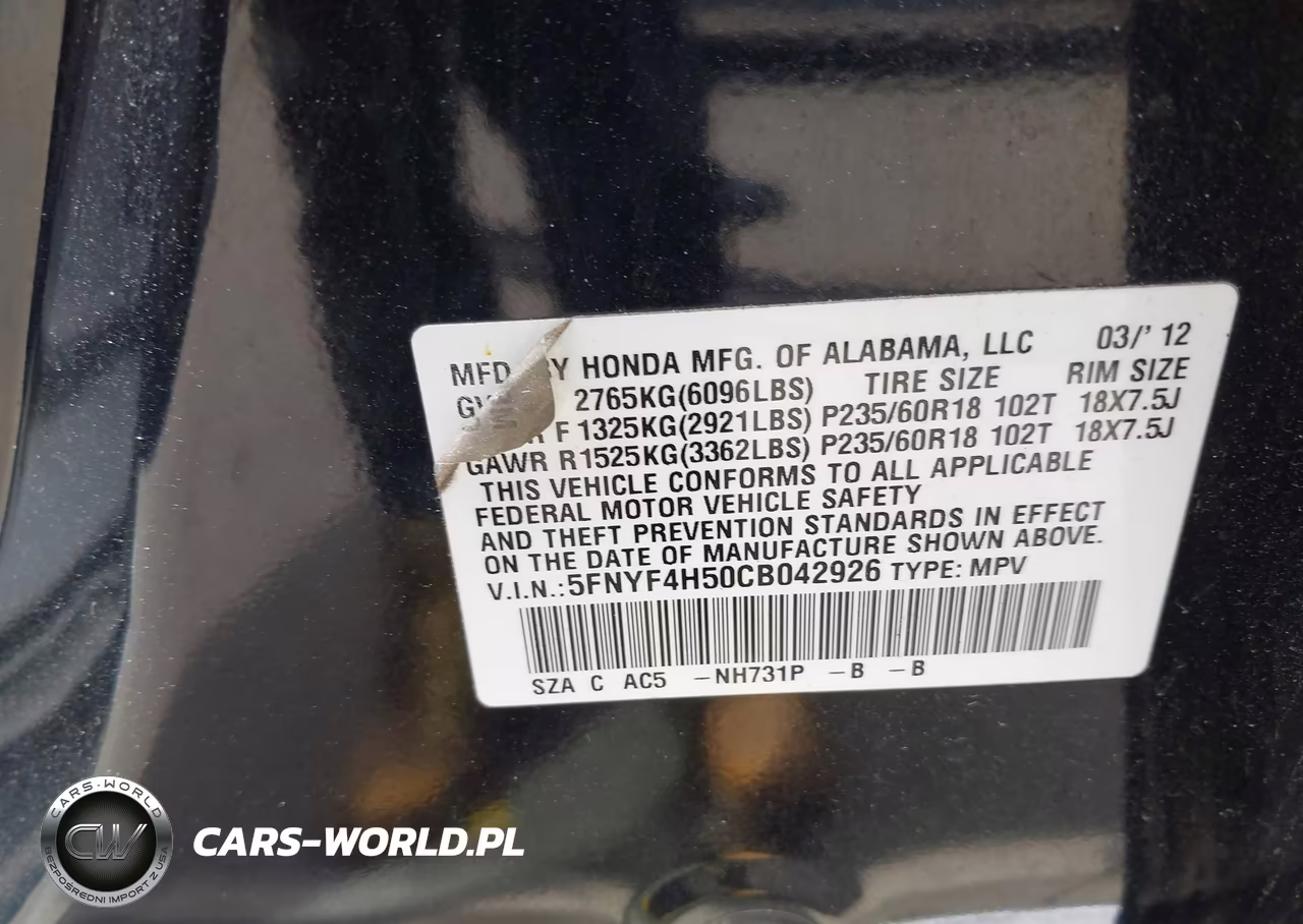 2012 Honda Pilot Ex-L VIN:5FNYF4H50CB042926 - 9
