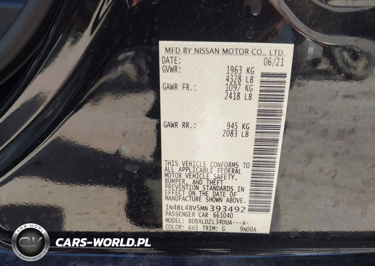 2021 Nissan Altima S Fwd VIN:1N4BL4BV5MN393492 - 9