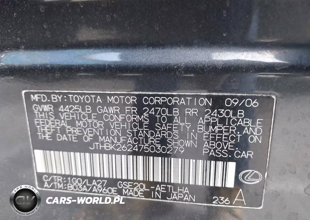 2007 Lexus Is 250 VIN:JTHBK262475030279 - 9