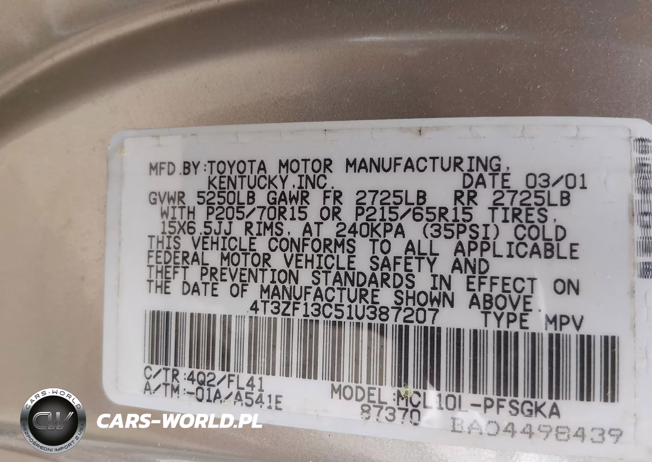 2001 Toyota Sienna Xle VIN:4T3ZF13C51U387207 - 9