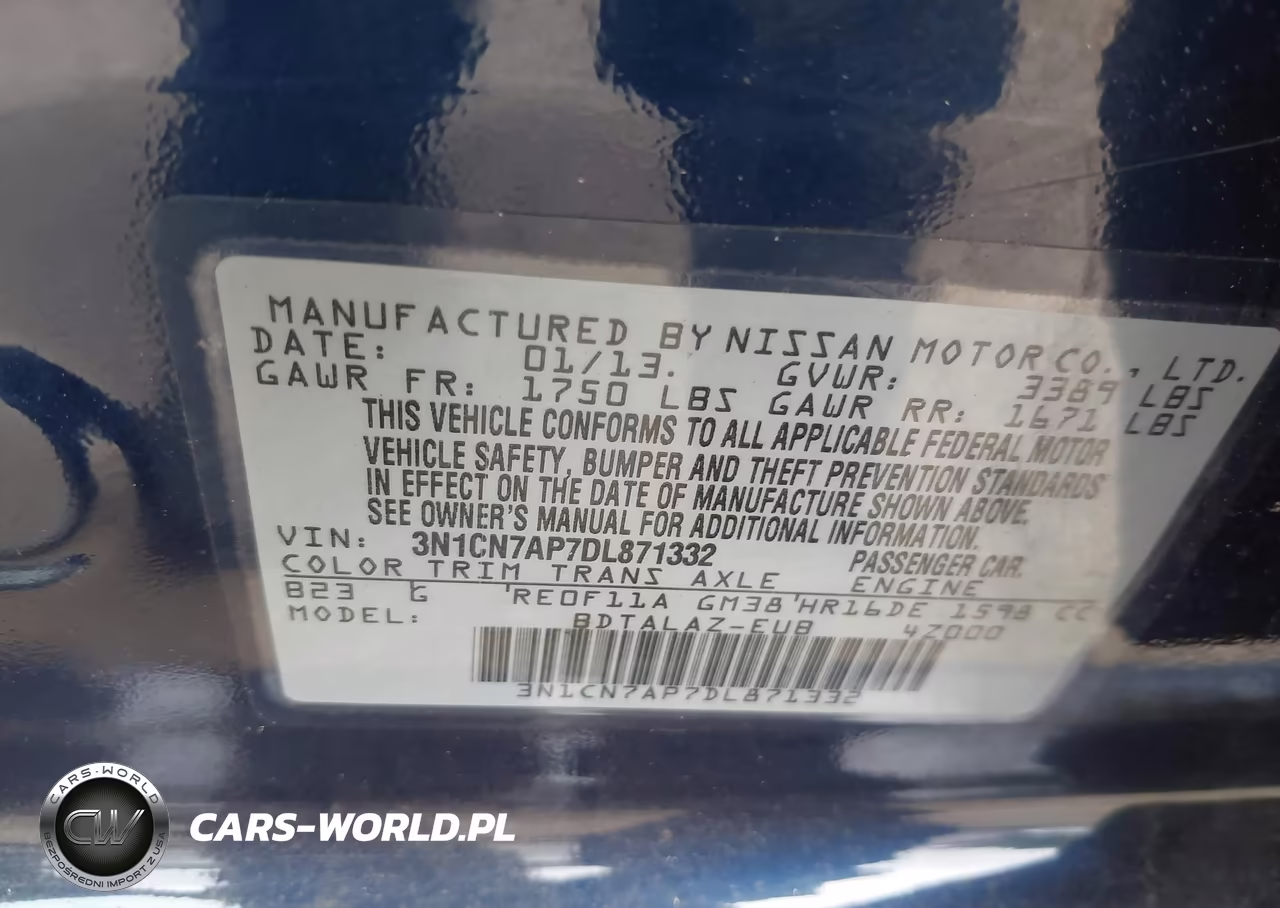 2013 Nissan Versa 1.6 S+ VIN:3N1CN7AP7DL871332 - 9