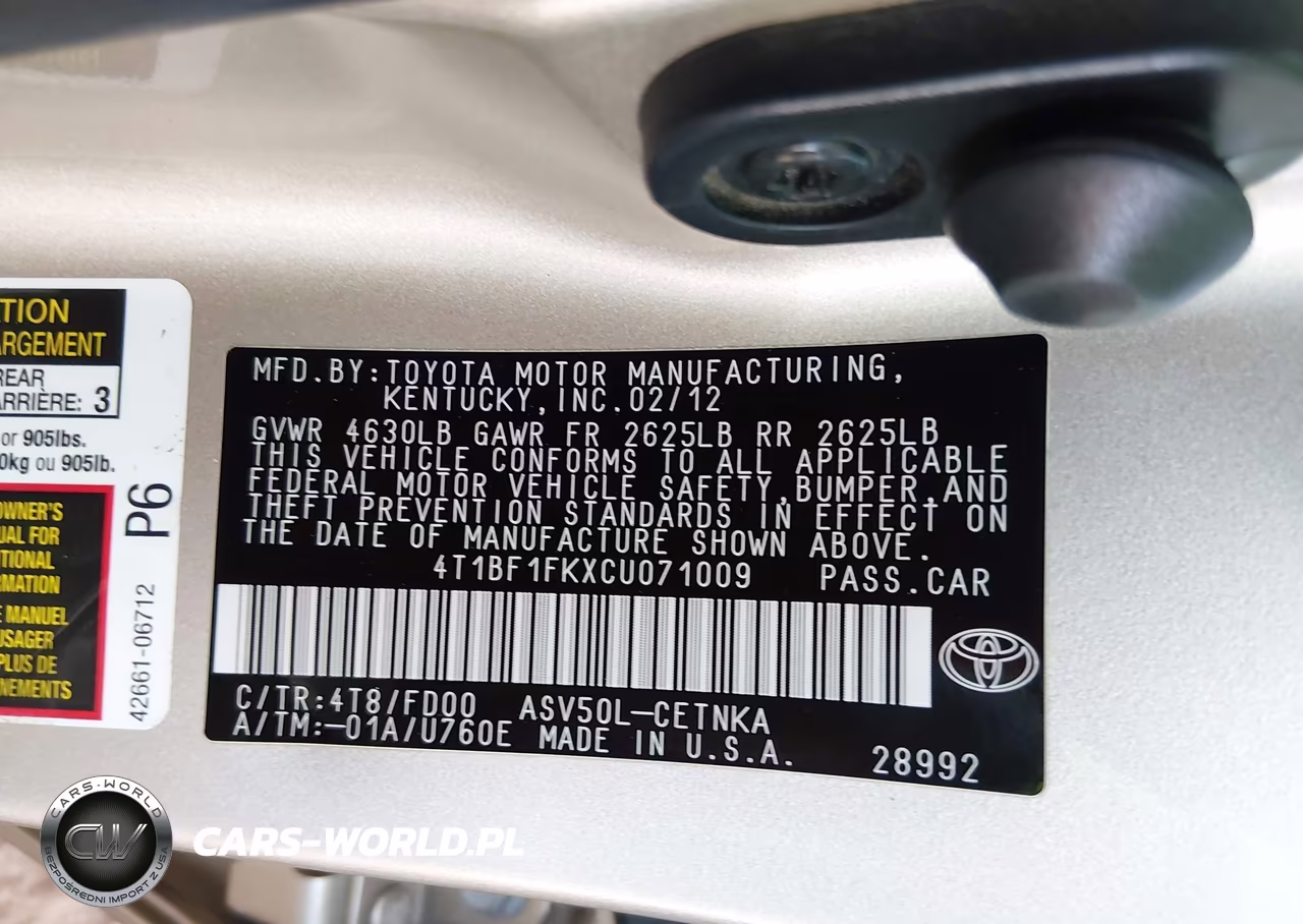 2012 Toyota Camry Le VIN:4T1BF1FKXCU071009 - 9