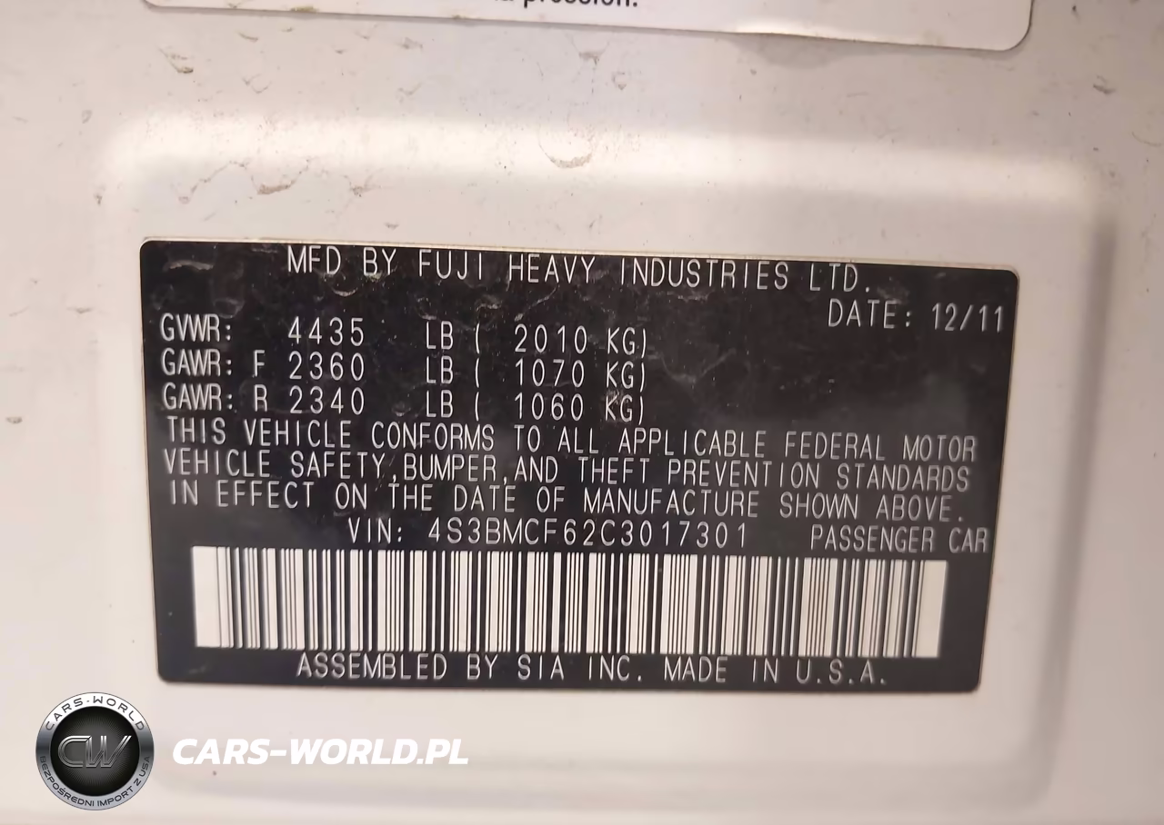 2012 Subaru Legacy 2.5I Premium VIN:4S3BMCF62C3017301 - 9