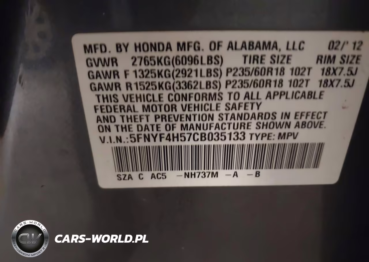 2012 Honda Pilot Ex-L VIN:5FNYF4H57CB035133 - 9