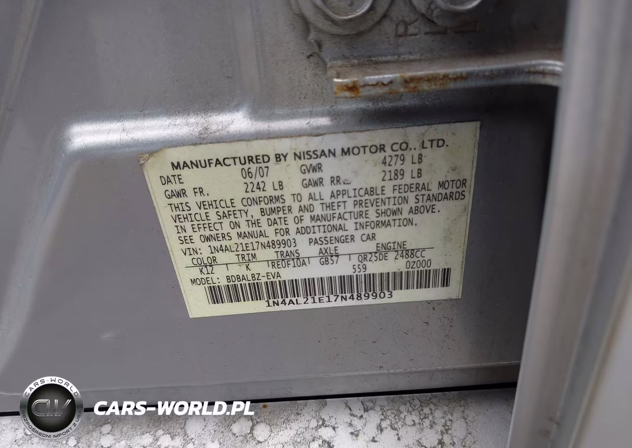 2007 Nissan Altima 2.5 S VIN:1N4AL21E17N489903 - 9