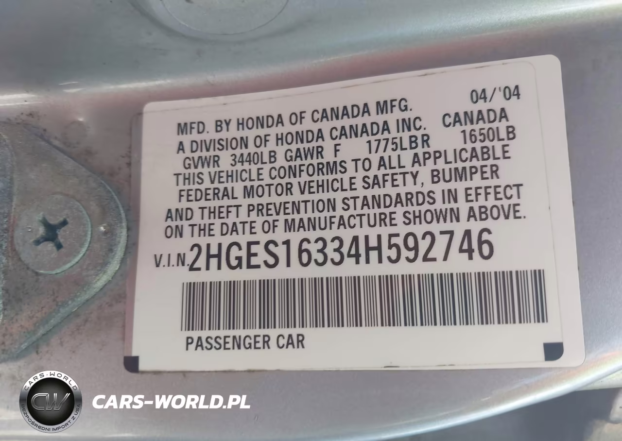 2004 Honda Civic Vp VIN:2HGES16334H592746 - 9