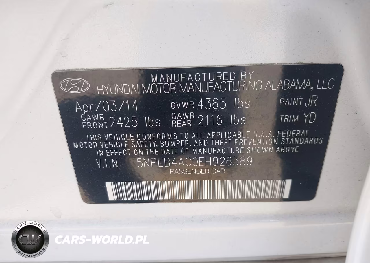 2014 Hyundai Sonata Gls VIN:5NPEB4AC0EH926389 - 9
