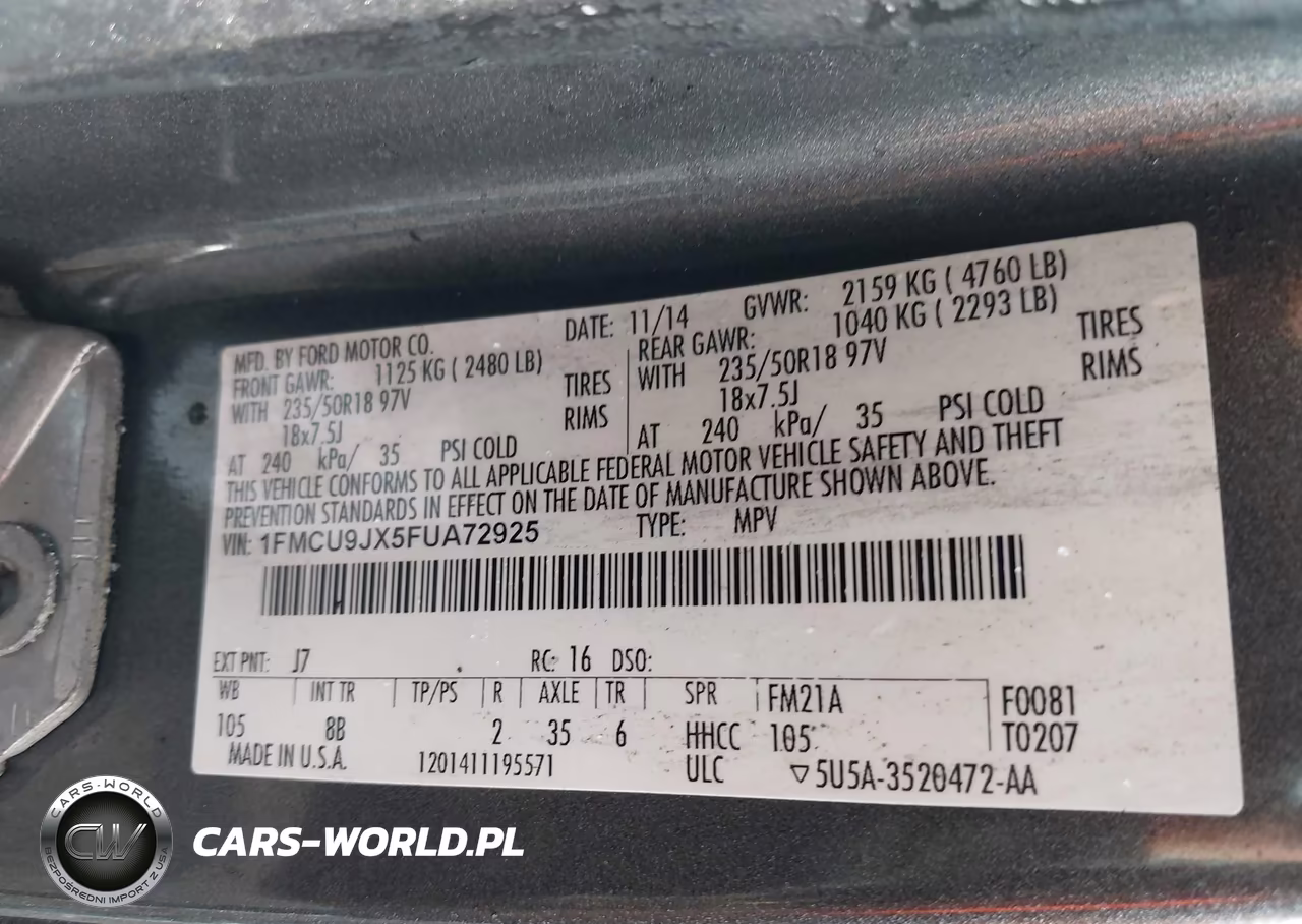 2015 Ford Escape Titanium VIN:1FMCU9JX5FUA72925 - 9