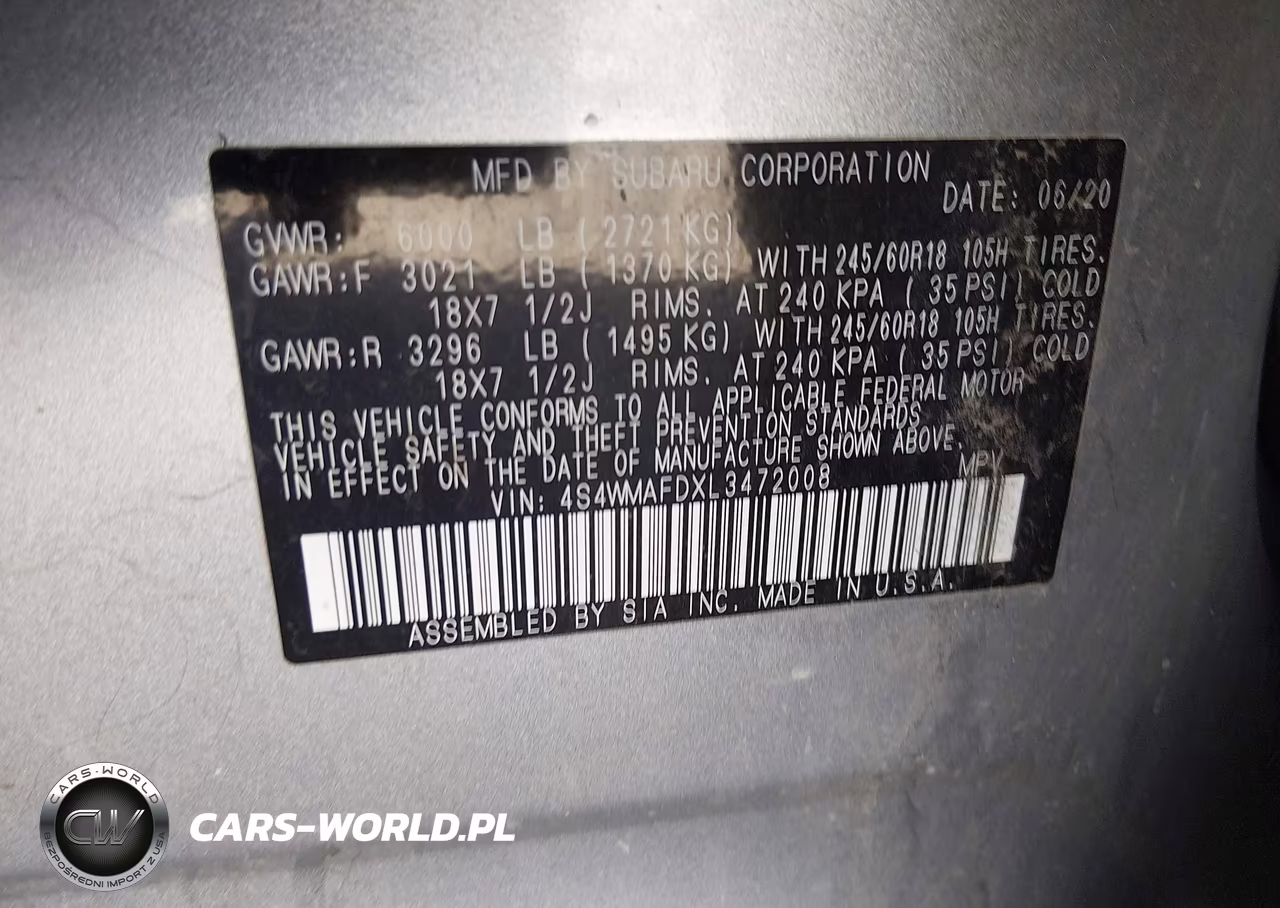 2020 Subaru Ascent Premium VIN:4S4WMAFDXL3472008 - 9