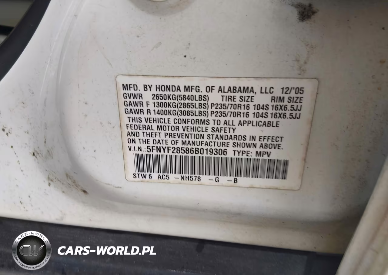 2006 Honda Pilot Ex-L VIN:5FNYF28586B019306 - 9