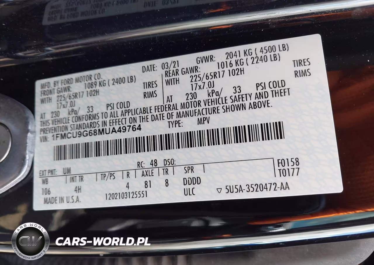 2021 Ford Escape Se VIN:1FMCU9G68MUA49764 - 9