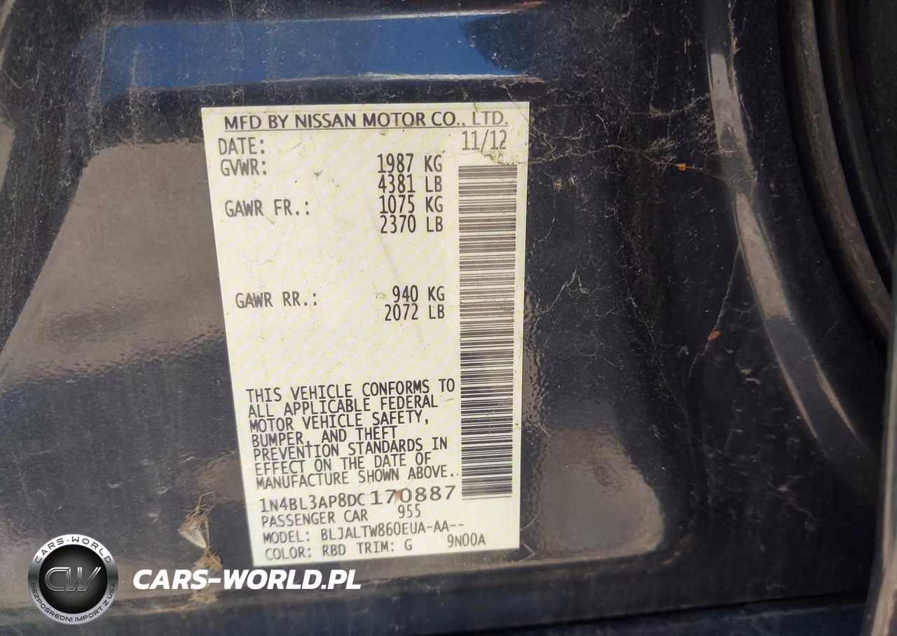 2013 Nissan Altima 3.5 Sv VIN:1N4BL3AP8DC170887 - 9