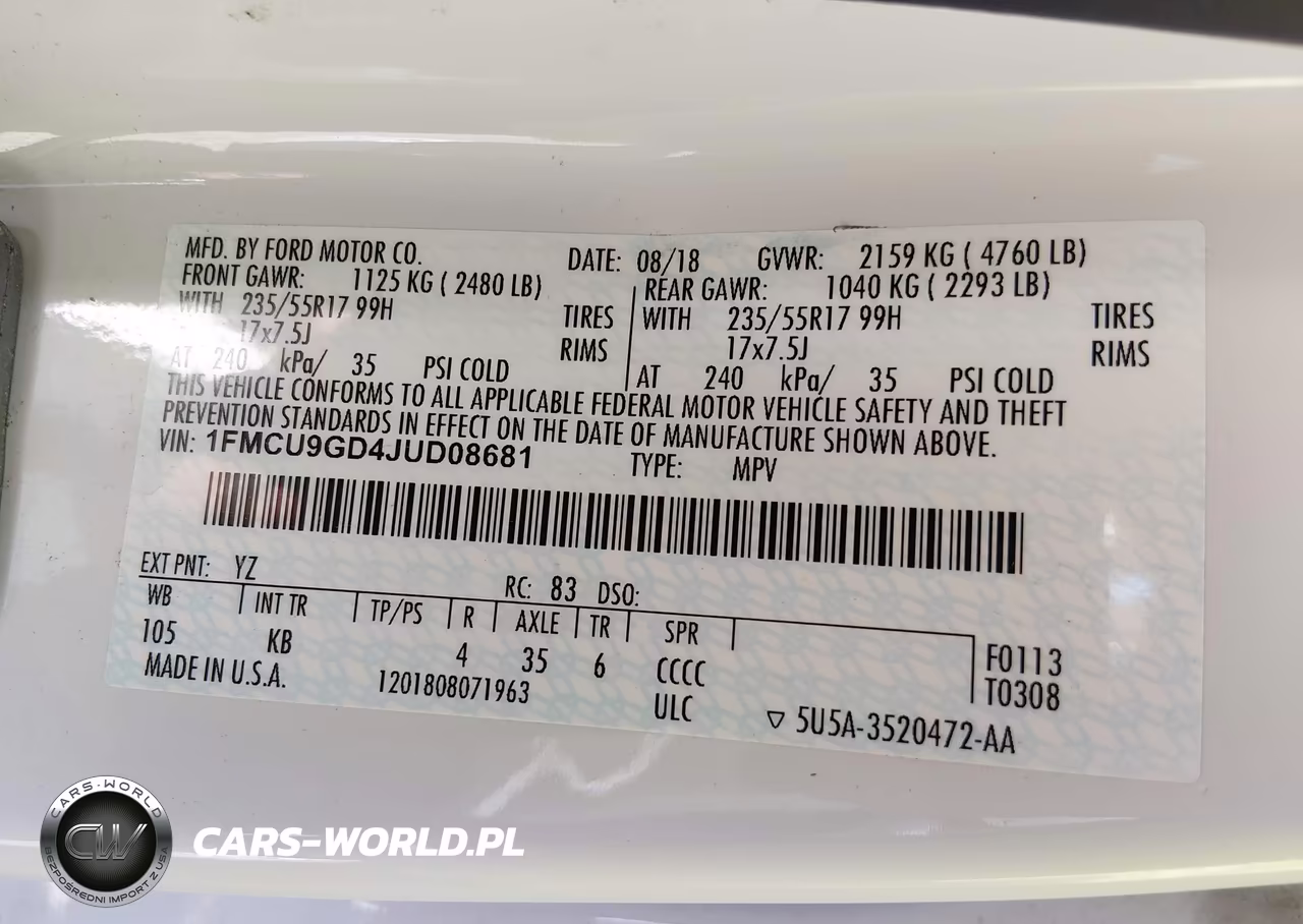 2018 Ford Escape Se VIN:1FMCU9GD4JUD08681 - 9