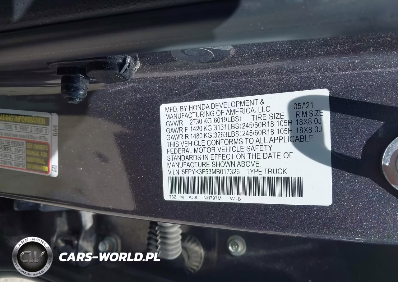 2021 Honda Ridgeline Awd Rtl VIN:5FPYK3F53MB017326 - 8