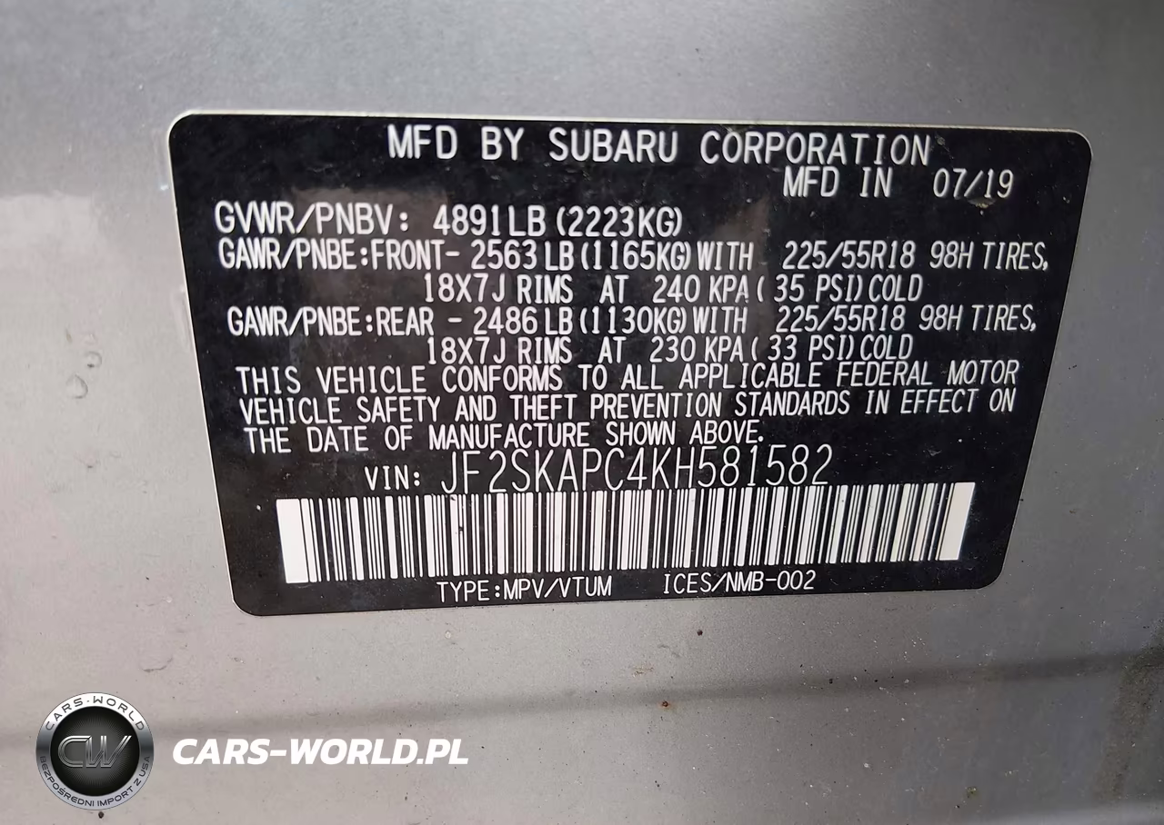 2019 Subaru Forester Sport VIN:JF2SKAPC4KH581582 - 9