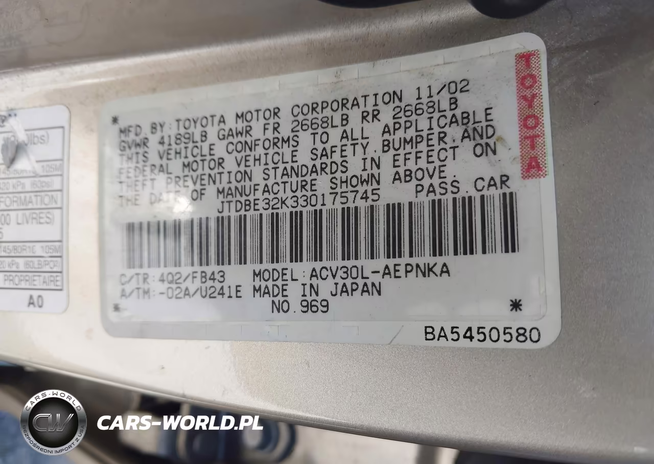2003 Toyota Camry Le VIN:JTDBE32K330175745 - 9