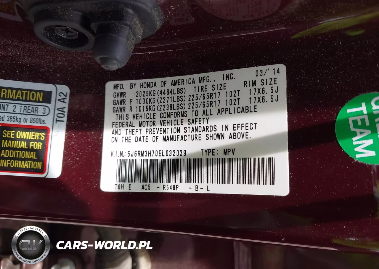 2014 Honda Cr-V Ex-L VIN:5J6RM3H70EL032039 - 9