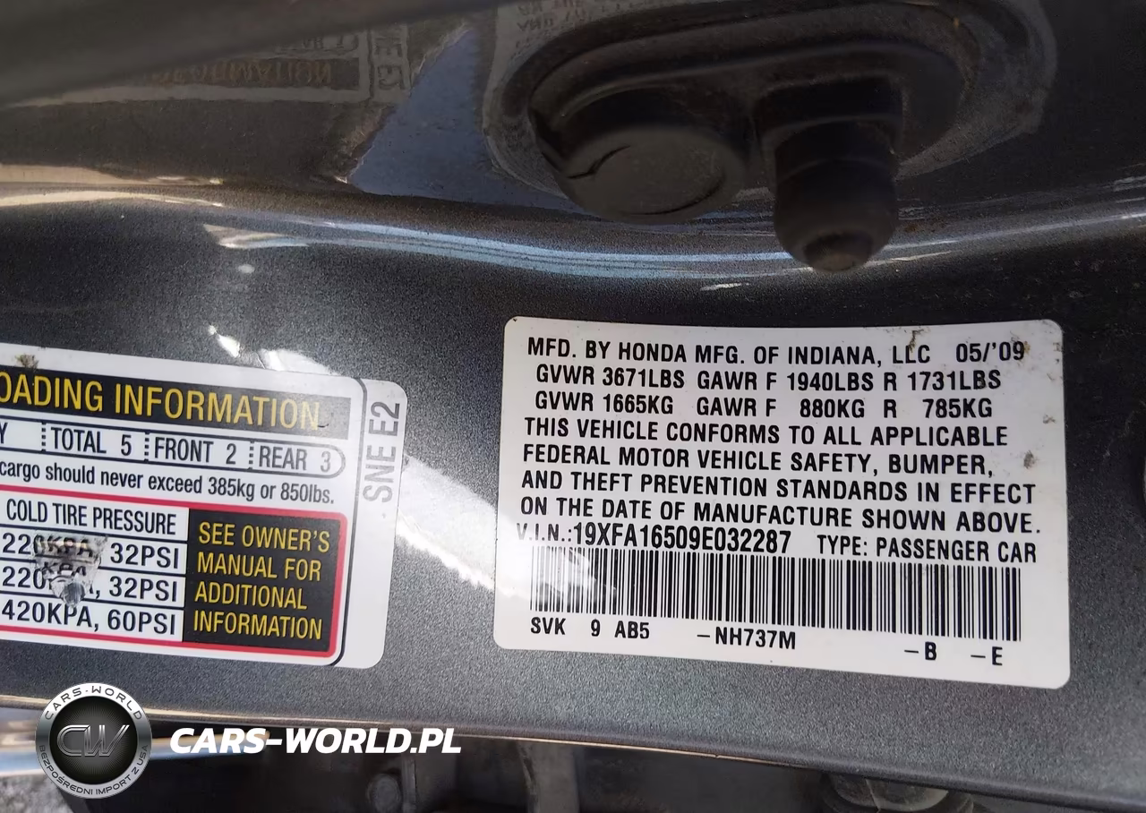 2009 Honda Civic Lx VIN:19XFA16509E032287 - 9