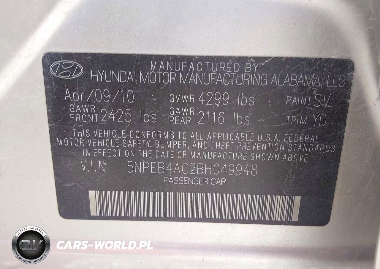 2011 Hyundai Sonata Gls VIN:5NPEB4AC2BH049948 - 9