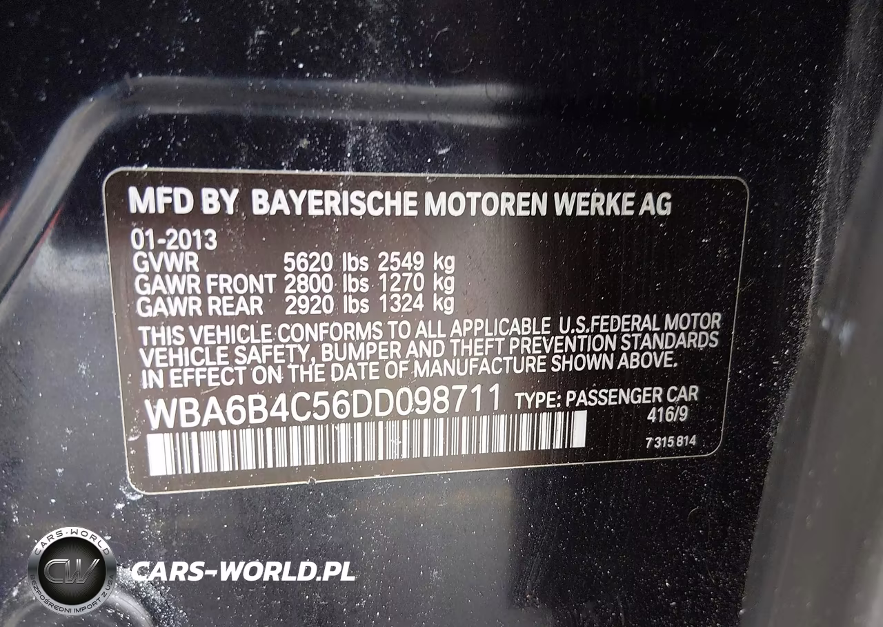 2013 BMW 650I Gran Coupe xDrive VIN:WBA6B4C56DD098711 - 9