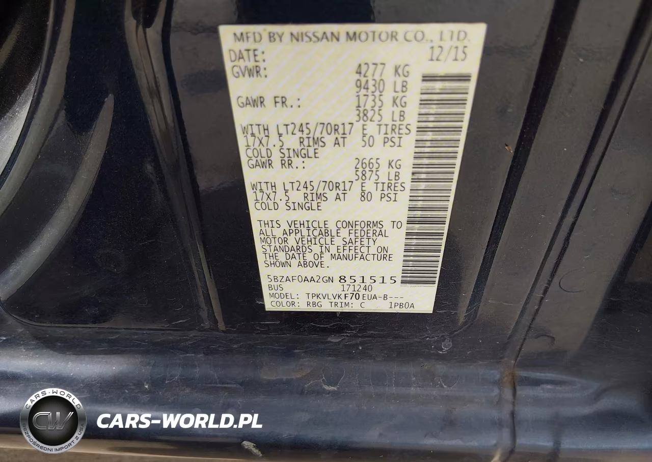 2016 Nissan Nv Passenger Nv3500 Hd Sl V8 VIN:5BZAF0AA2GN851515 - 9