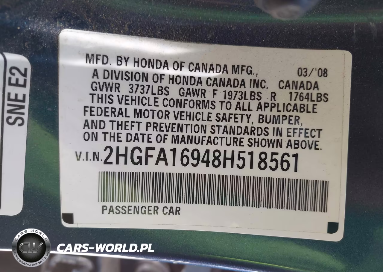 2008 Honda Civic Ex-L VIN:2HGFA16948H518561 - 9