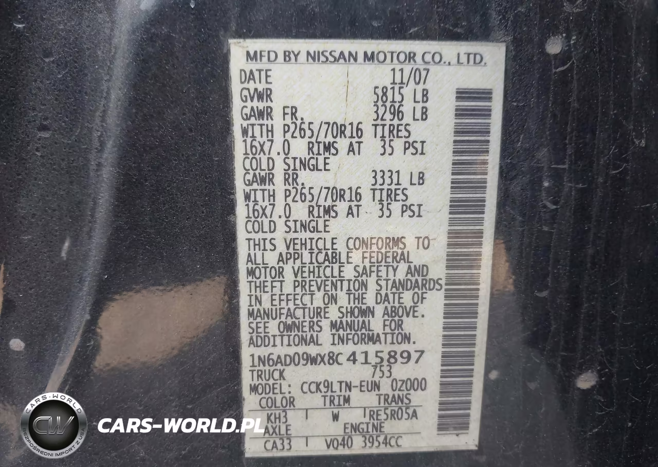 2008 Nissan Frontier Se VIN:1N6AD09WX8C415897 - 9