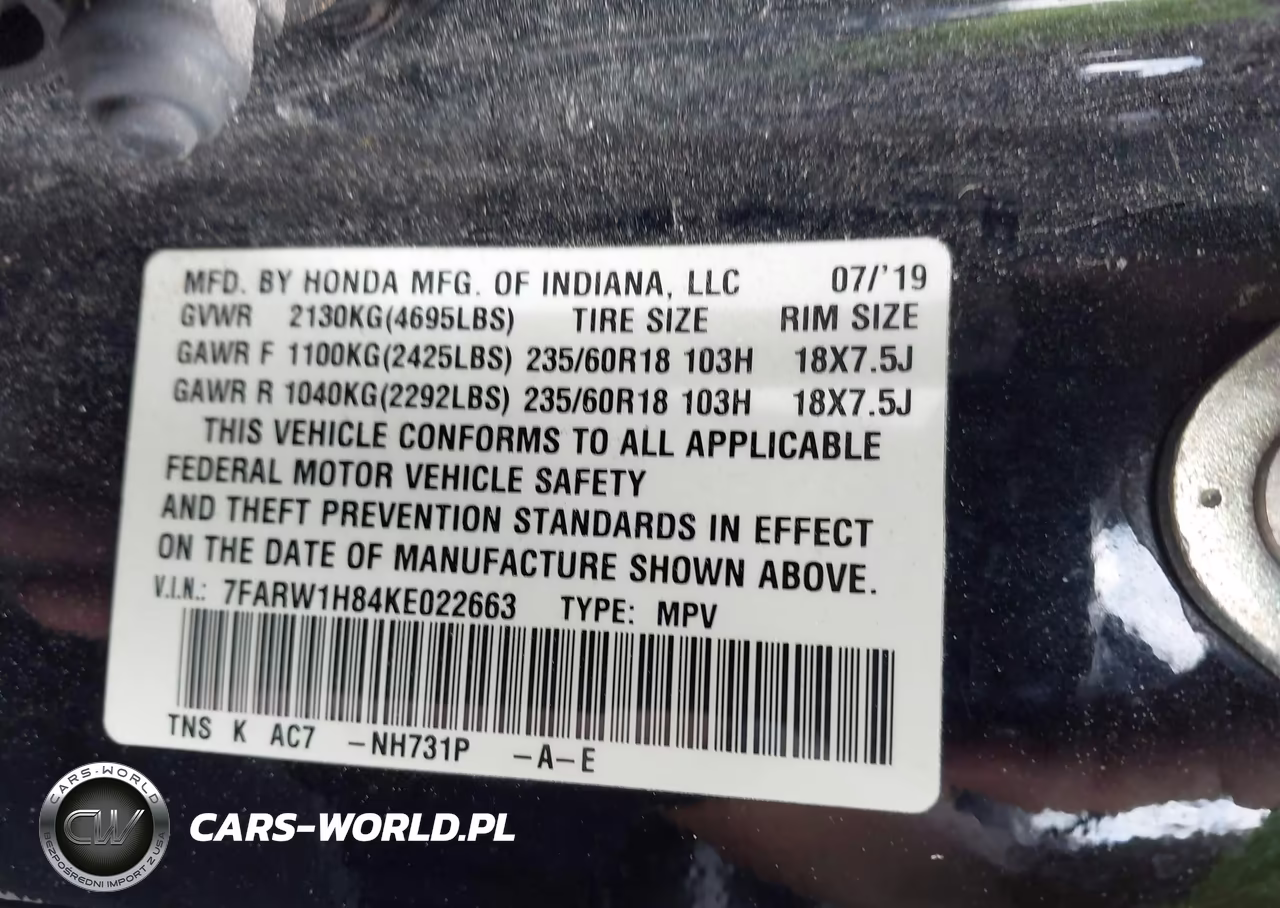 2019 Honda Cr-V Ex-L VIN:7FARW1H84KE022663 - 9