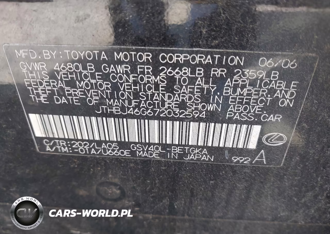 2007 Lexus Es 350 VIN:JTHBJ46G672032594 - 9